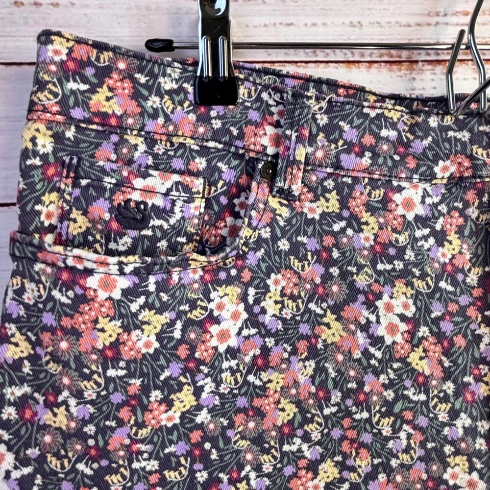 Vintage Maximalist Ditsy Floral‎ Denim Shorts 16 Purple Stretch Cotton Cottage
